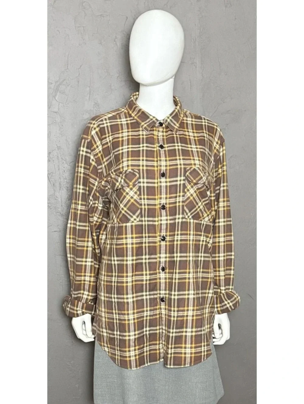 Vintage Brown Plaid Soft 100% Cotton Flannel Shirt from JCREW size XL